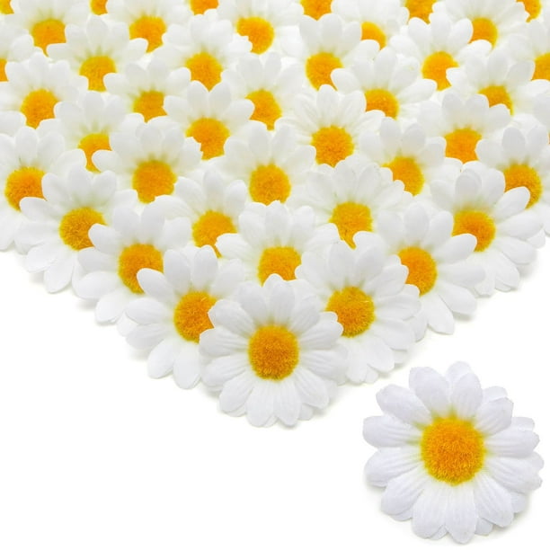 100pcs Artificial Flower Heads Cloth Daisy Wedding Partys Bulk Craft White